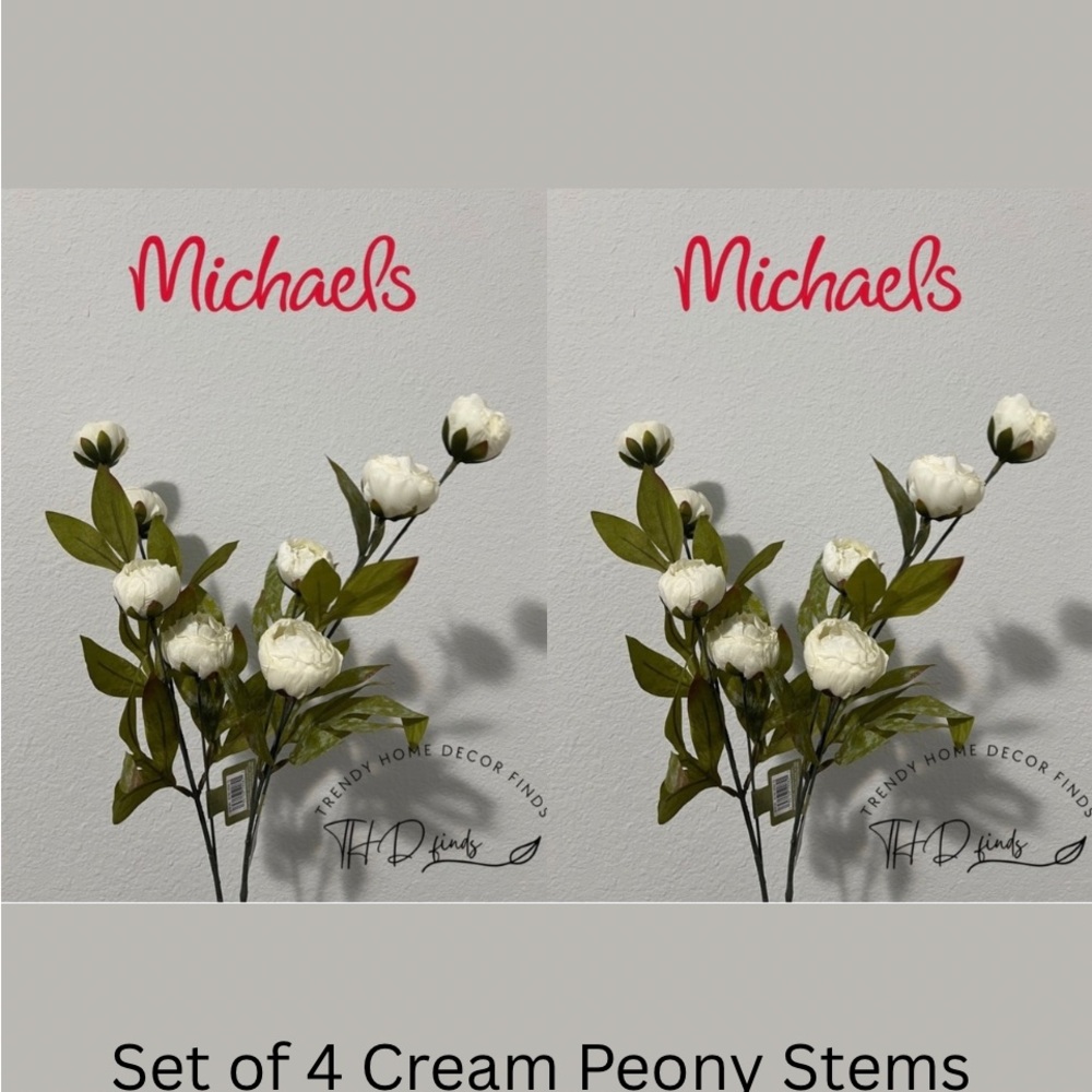 Set of 4 Michaels Cream Peony Floral Stems NEW